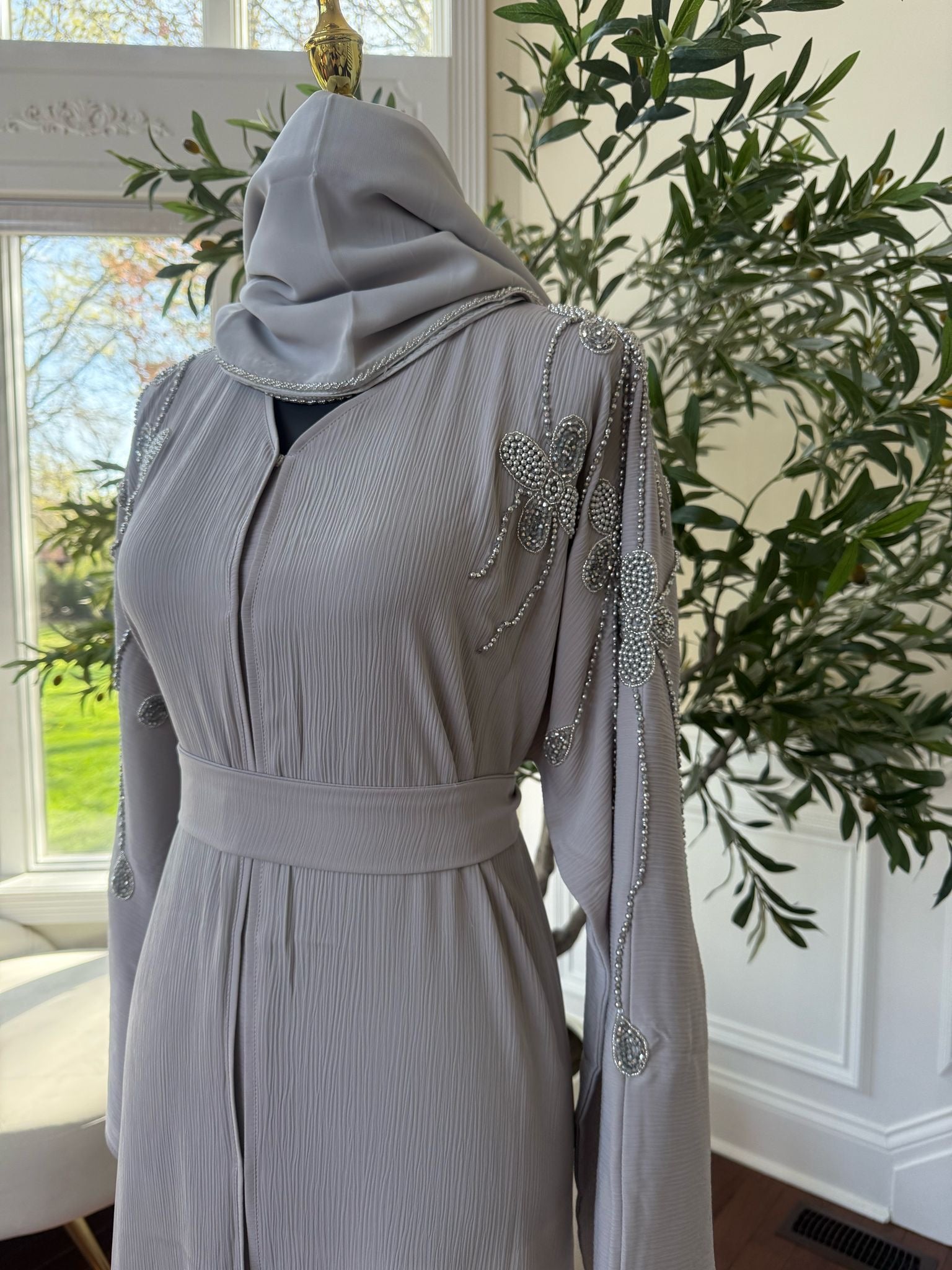 Grey Beaded Abaya