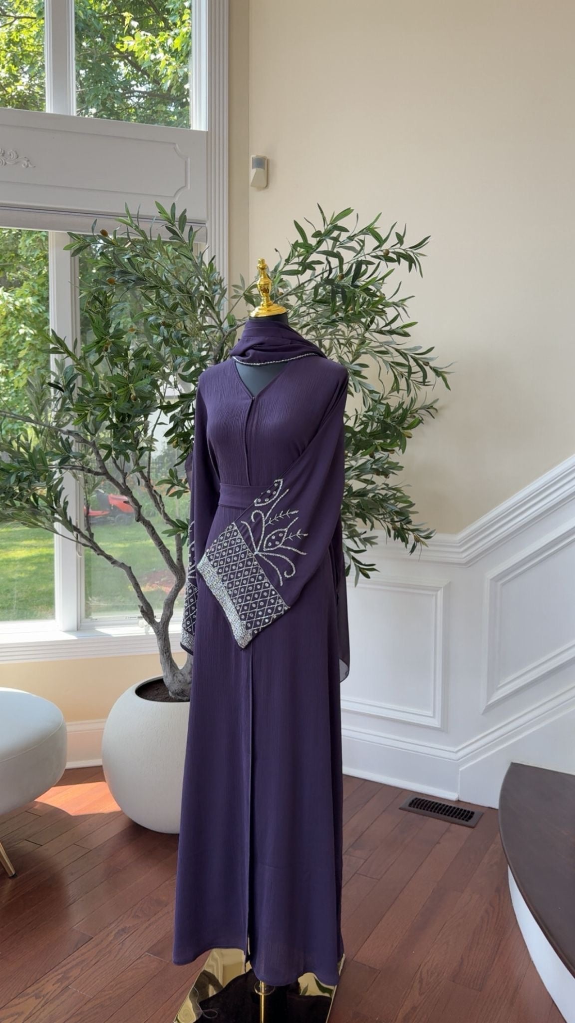 Purple Sleeve Beaded Abaya