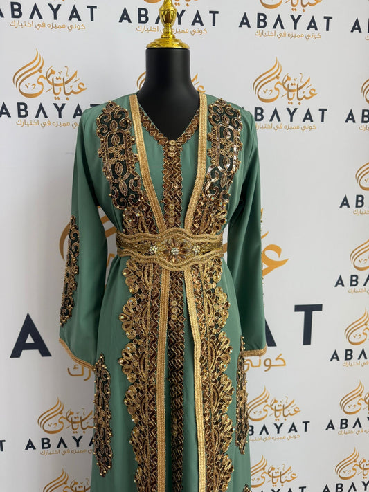 Elegant Golden Mint Kuftan
