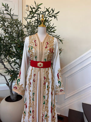 White and Red Detailed Kuftan