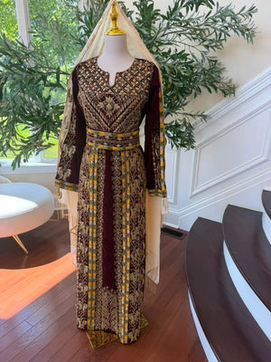 Burgundy Royale Gold Elegance Beaded Thobe