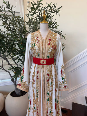 White and Red Detailed Kuftan
