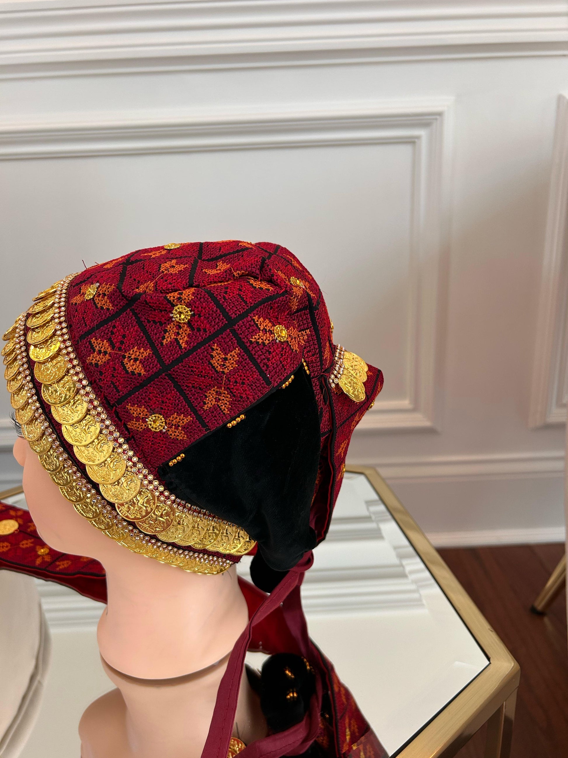 Red Traditional Tatreez Coin Head Piece