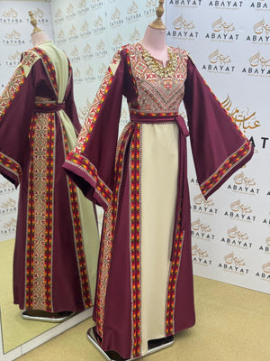 Palestinian Heritage Thobe – Burgundy Panel Design