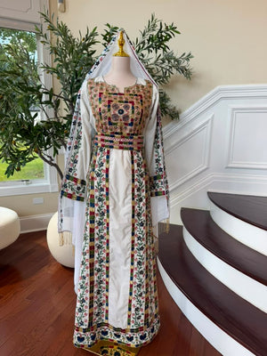 White Beaded Embroidery Thobe