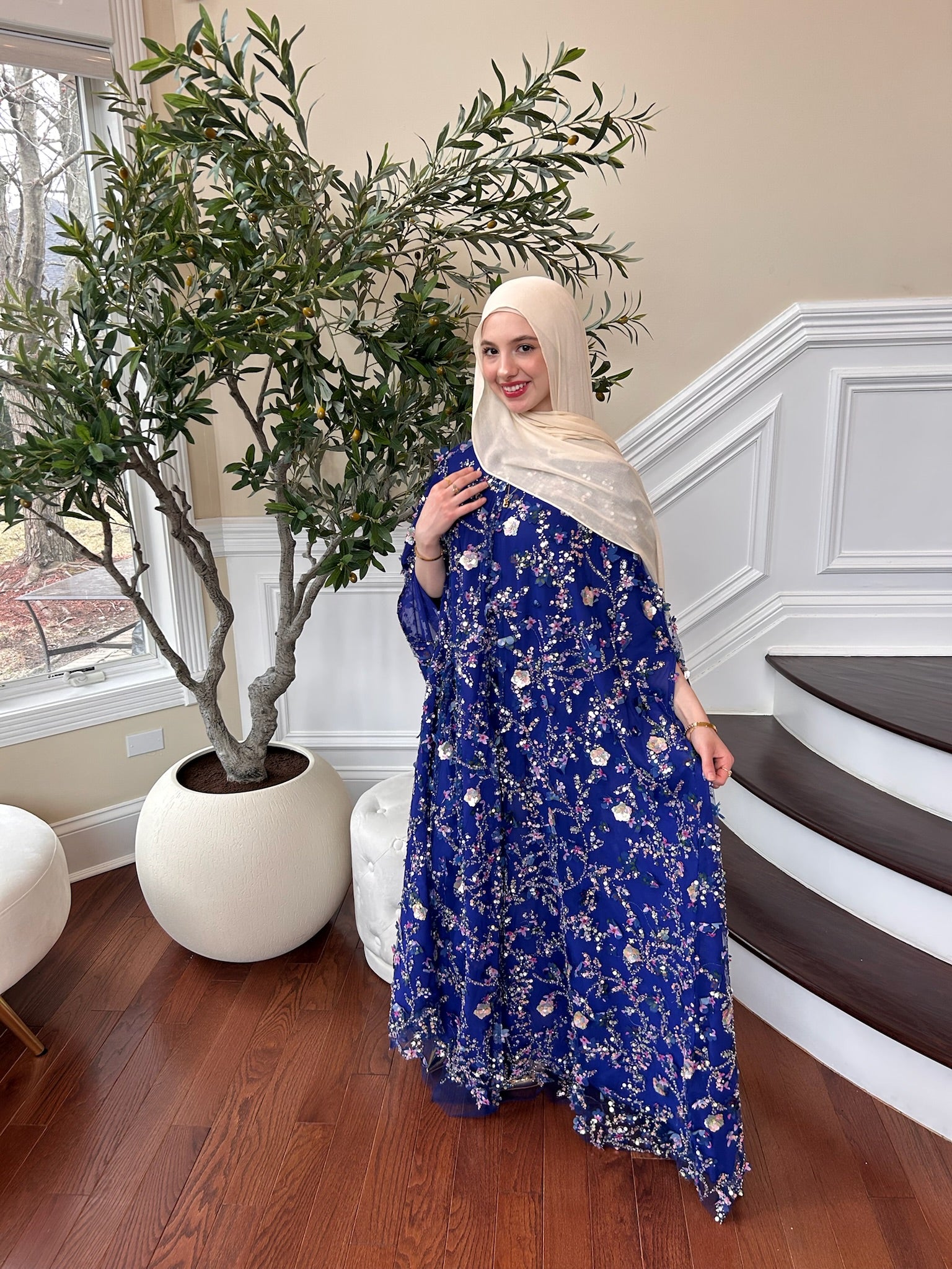 Elegant Floral Blue Dress