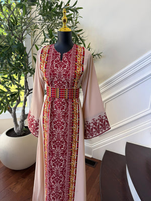 Beige Red Tatreez Elegance Thobe