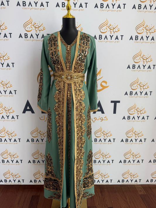 Elegant Golden Mint Kuftan