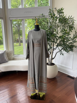 Elegant Soft Sage Tatreez Cardigan Abaya