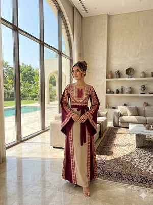 Embroidery Burgundy Tatreez Thobe