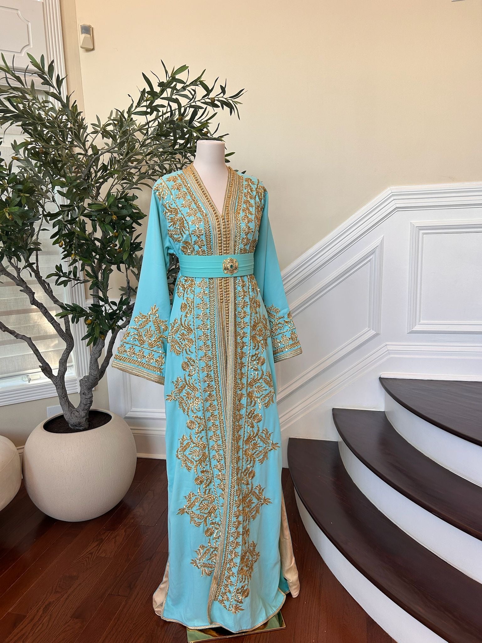 Mint Blue Golden Detail Kuftan