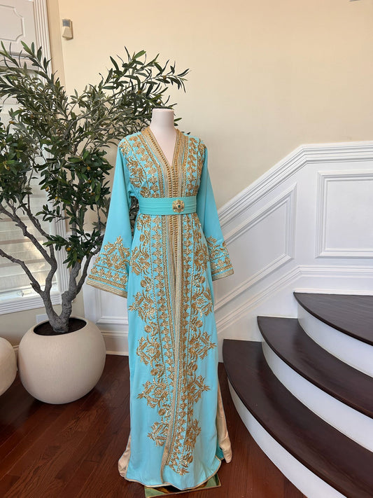 Mint Blue Golden Detail Kuftan