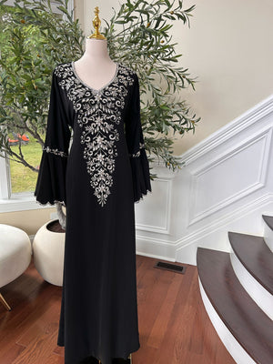 Black Charm Sleeve Detail Beaded Abaya