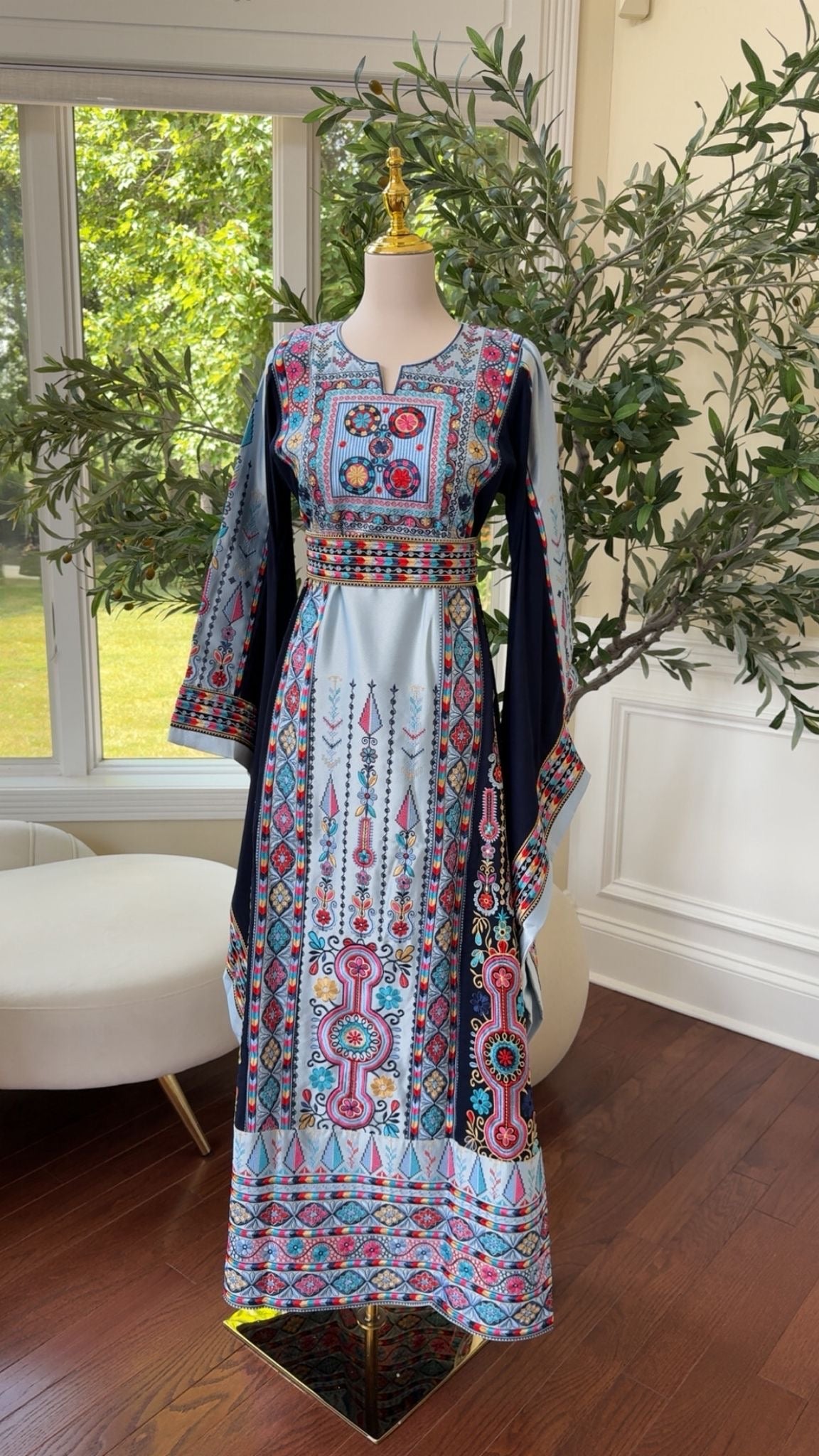 Blue Embroidery Tatreez Thobe/A