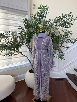 Lavender Sparkle Beaded Cardigan Abaya