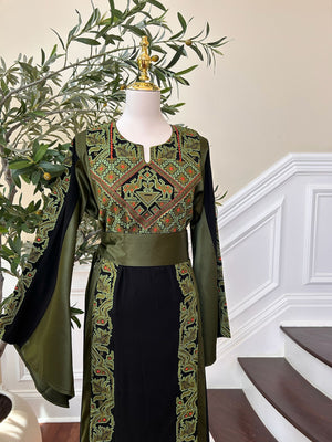 Black Embroidery Tatreez Green Thobe