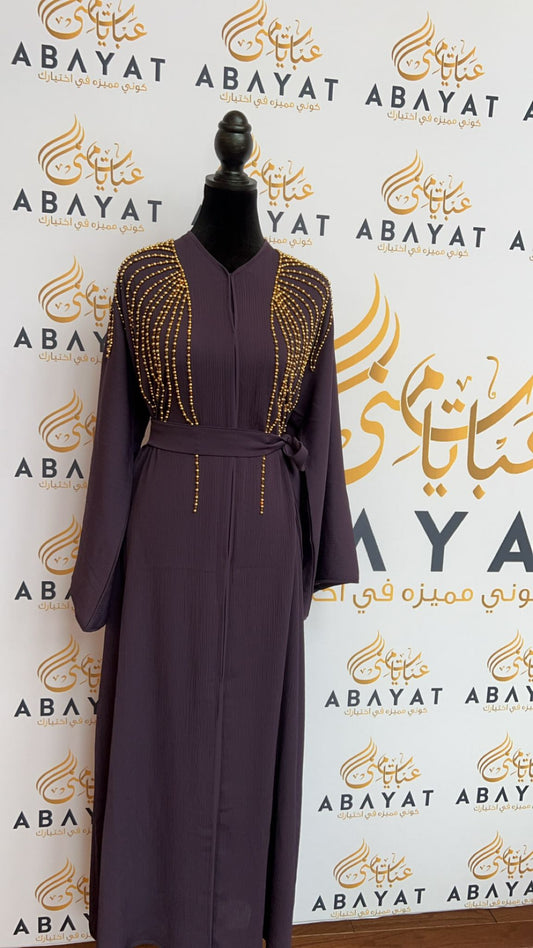 Elegant Purple and Gold Beaded Abaya