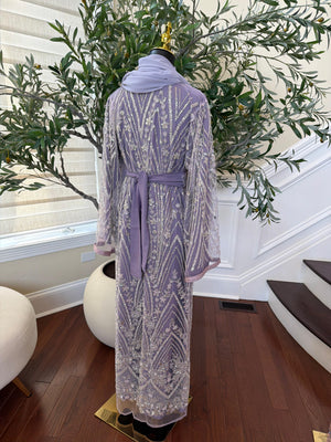 Lavender Sparkle Beaded Cardigan Abaya