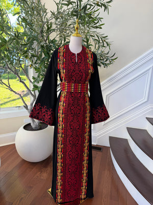 Black Embroidery Red Tatreez Elegance Thobe