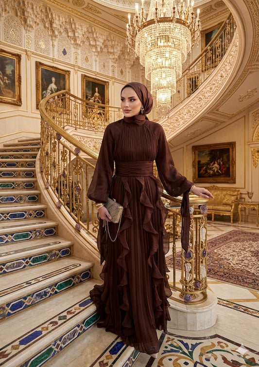 Maroon Ruffled Elegance Maxi Dress