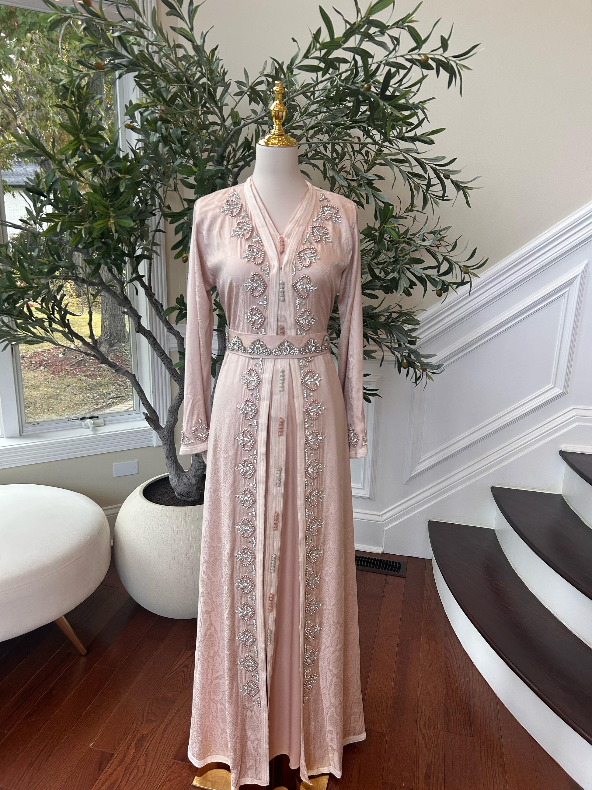 Soft Pink Elegance Beaded Kuftan