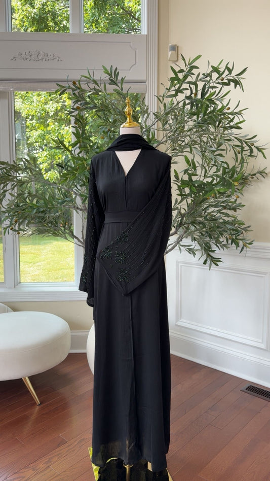 Black Beaded Sleeve Abaya