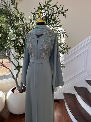Mint Green Elegance Beaded Charm Abaya