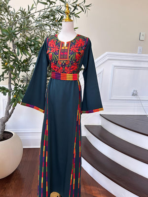 Emerald Green Embroidery Tatreez Thobe