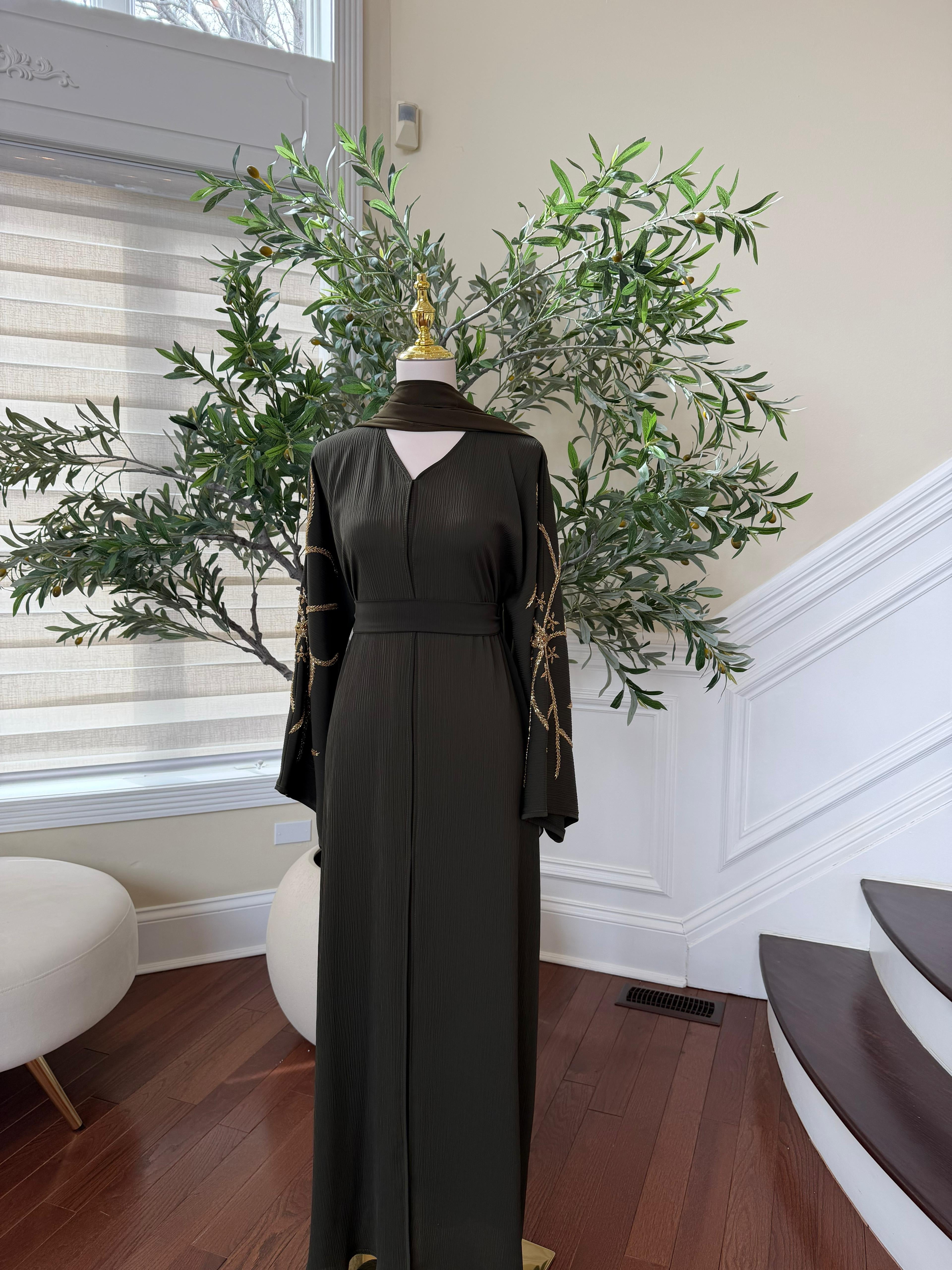 Green Golden Sleeve Essence Abaya