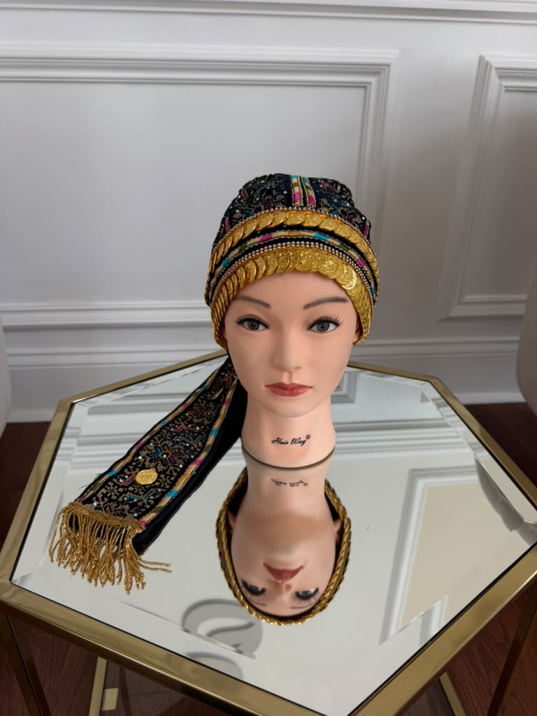 Blue Embroidery Tatreez Waka Head Piece