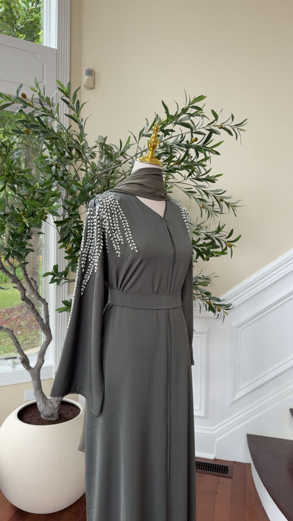 Olive Luxe Crystal Abaya