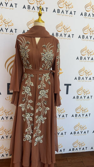Pink Silver Ruffle Abaya: Elegant Glamour