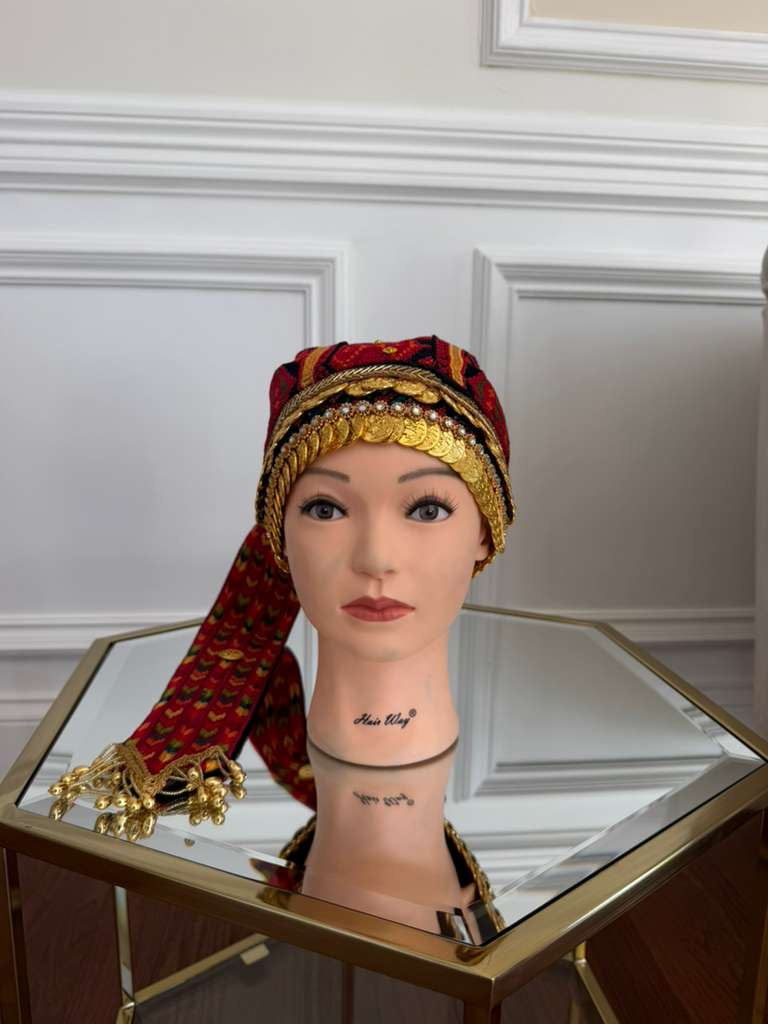 Red Tatreez Coin Head Piece Awka