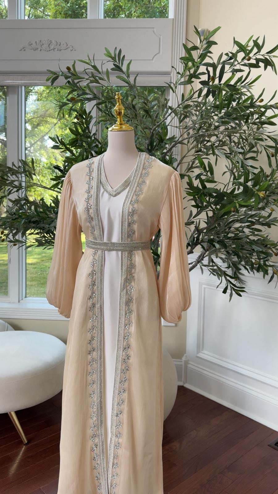 Light Beige Beaded Kaftan