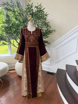 Red Velvet Embroidery Beaded Elegance Thobe