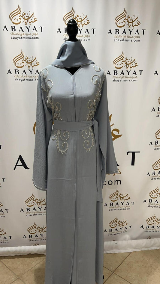 Skyline Shimmer Baby Blue & Silver Abaya