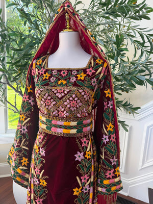Velvet Red Embroidery Beaded Thobe