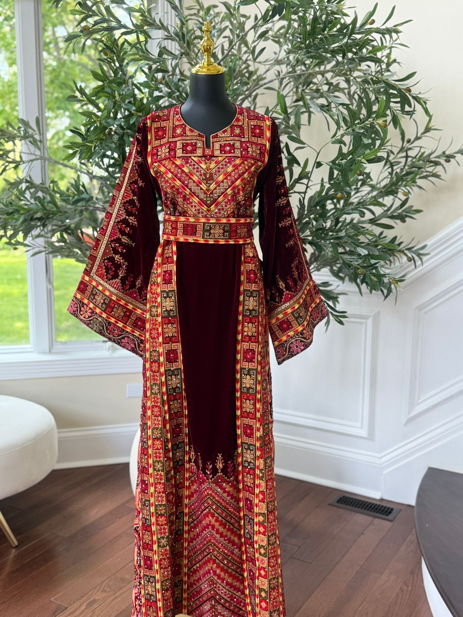 Velvet Tatreez Burgundy Thobe/A