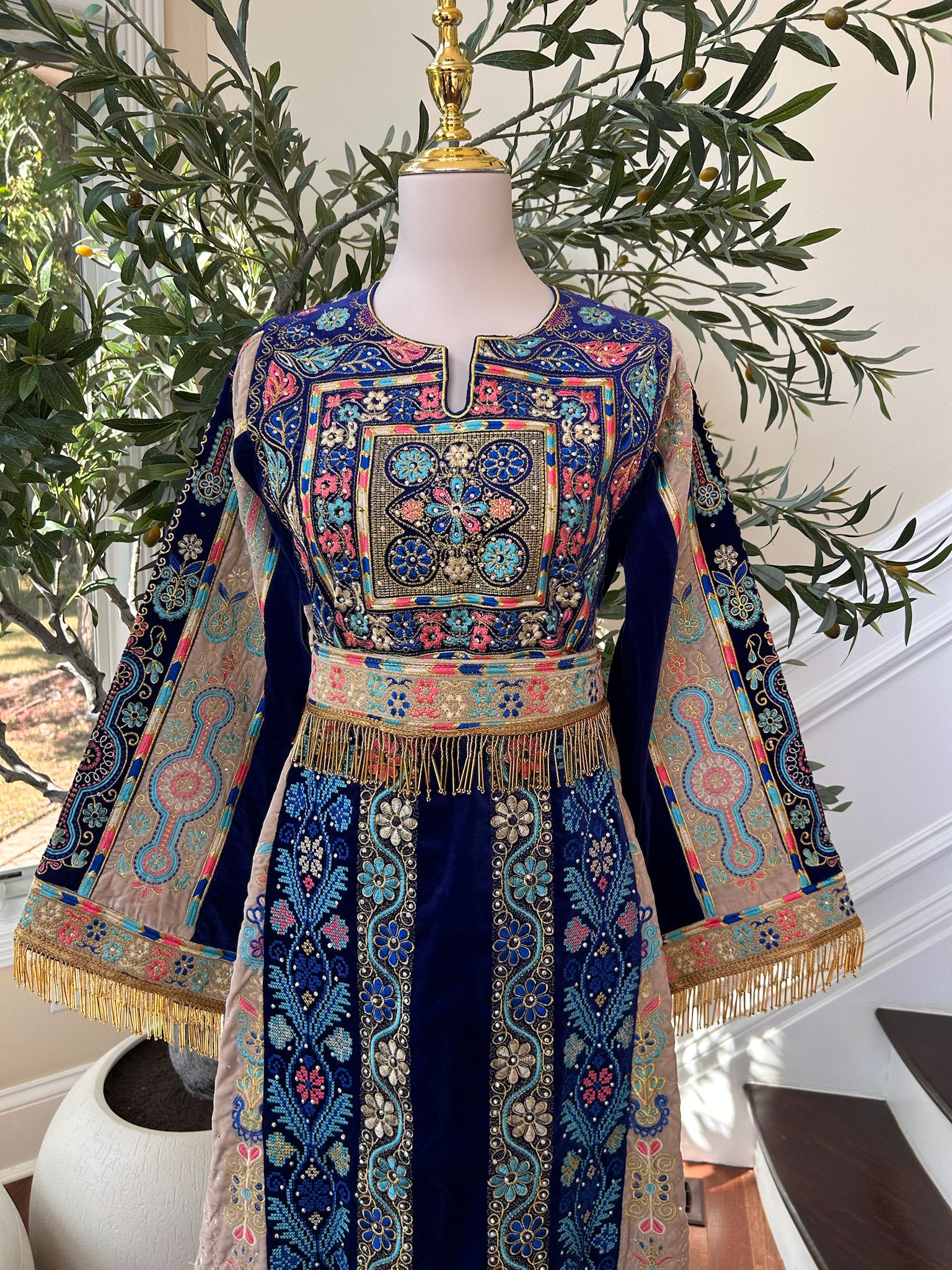 Blue Tatreez Velvet Embroidered Tatreez Thobe