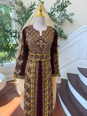 Burgundy Royale Gold Elegance Beaded Thobe