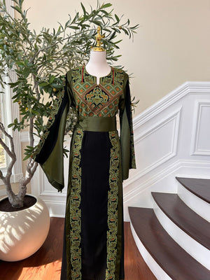 Black Embroidery Tatreez Green Thobe