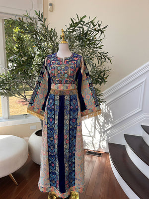 Blue Tatreez Velvet Embroidered Tatreez Thobe