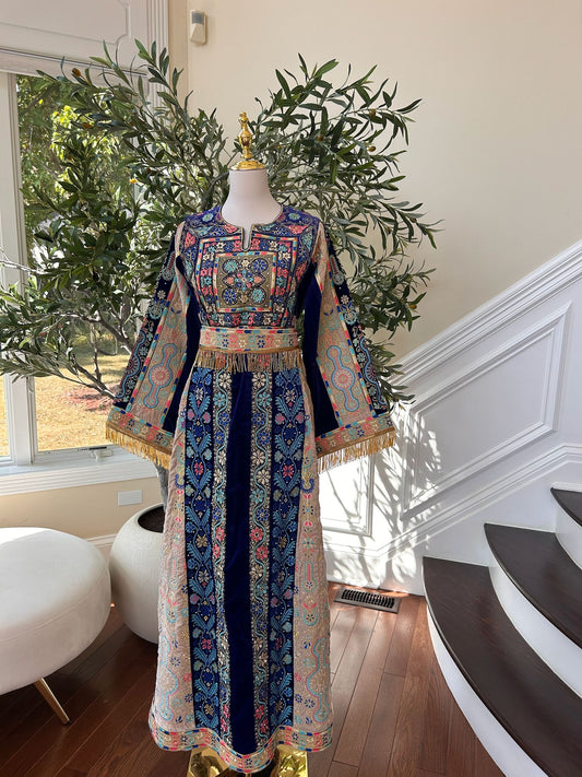 Blue Tatreez Velvet Embroidered Tatreez Thobe