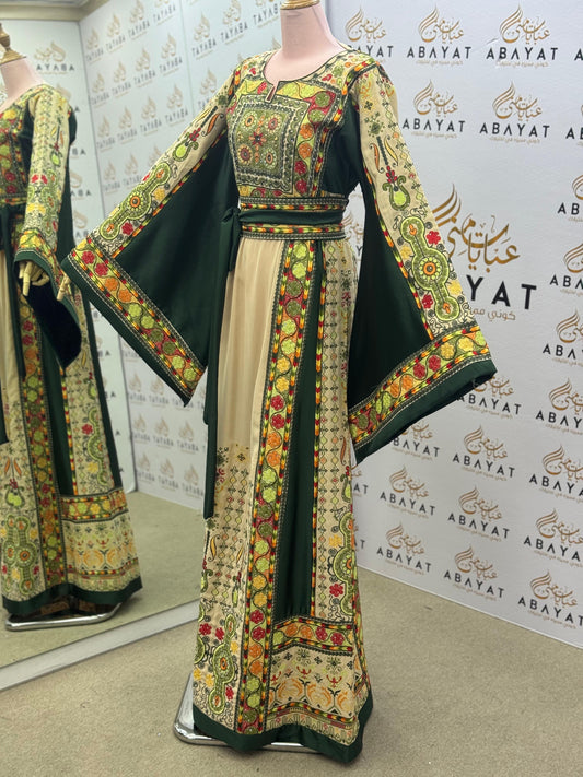 Majestic Green & Ivory Palestinian Style Thobe