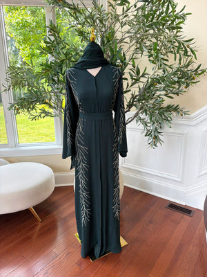 Emerald Green Beaded Crystal Abaya