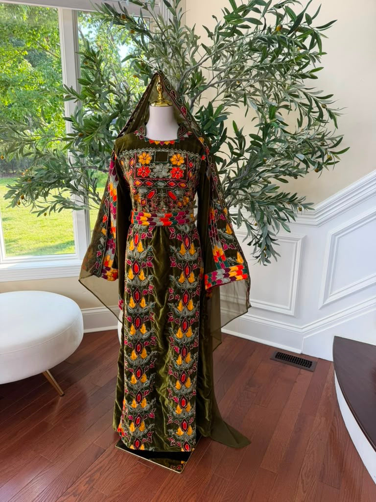 Olive Green Beaded Stone Thobe