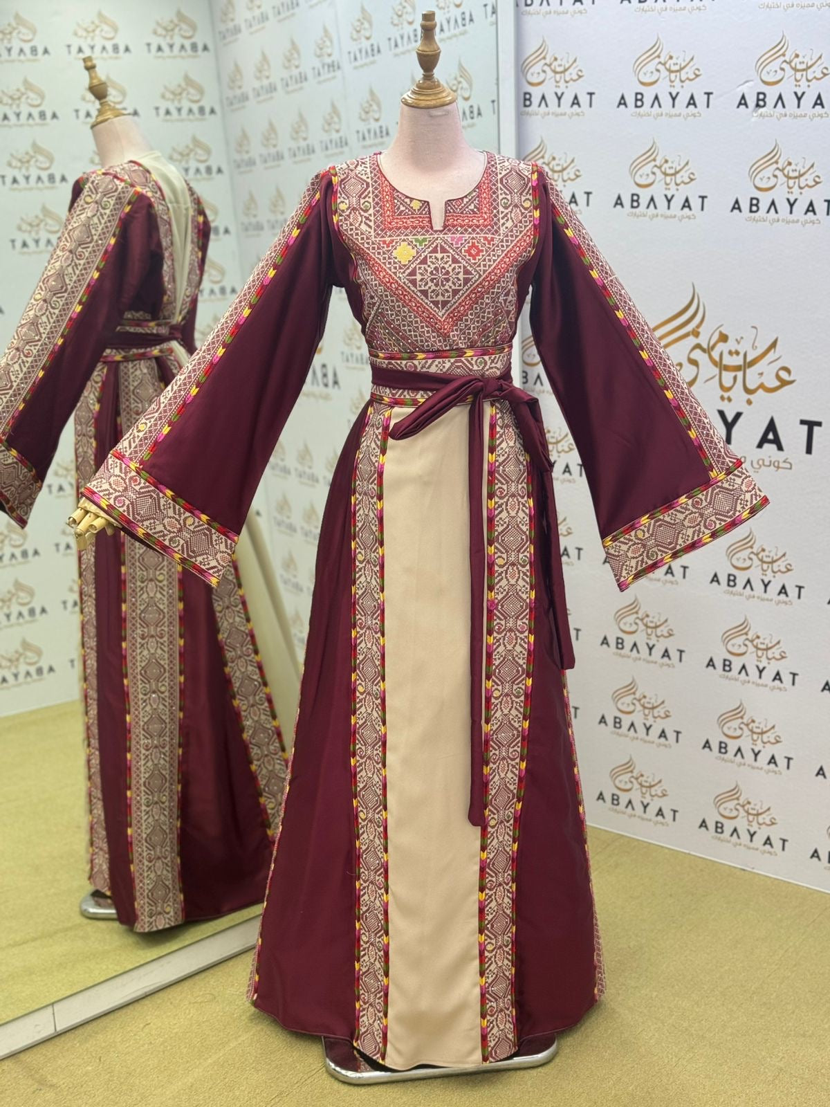 Burgundy Embroidery Embellished Tatreez Thobe