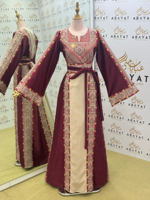 Burgundy Embroidery Embellished Tatreez Thobe