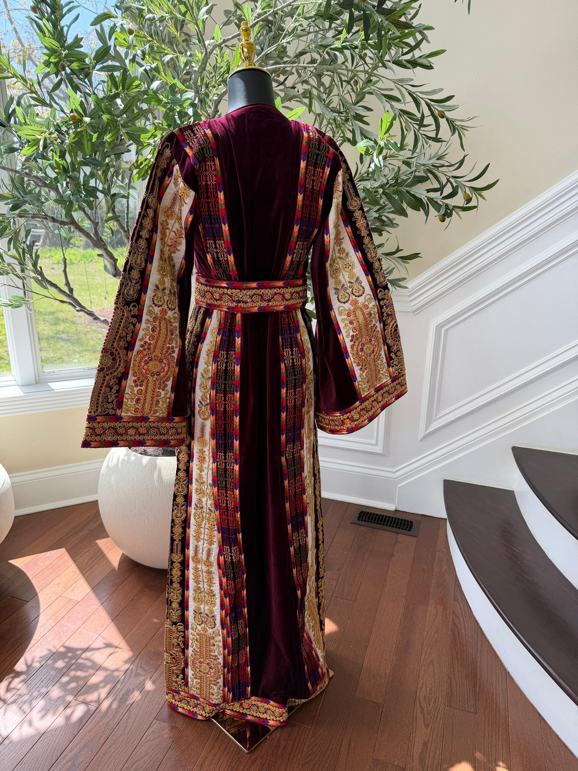 Velvet Maroon Embroidered Tatreez Thobe