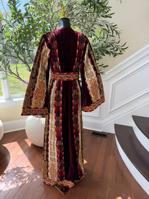 Velvet Maroon Embroidered Tatreez Thobe